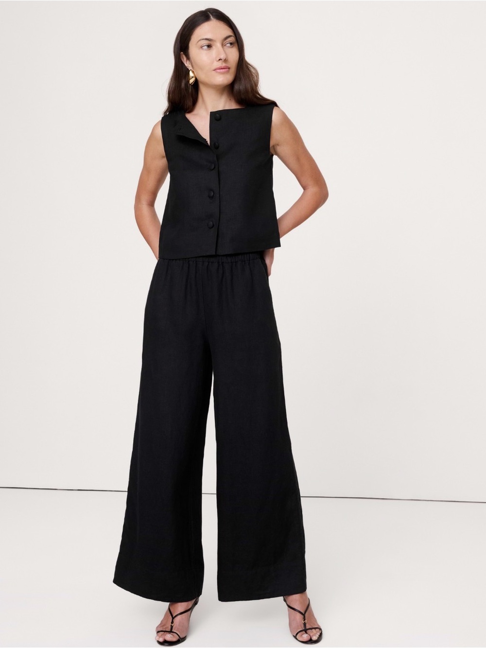 NWT Banana Republic High Rise Wide Leg Linen Pull-on Black Ankle Pant Sz S